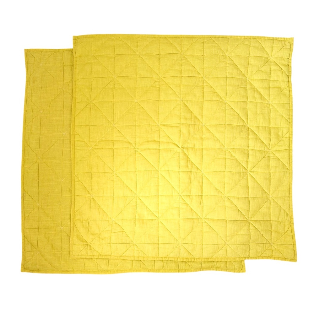 West Elm Two Euro Pillow Shams Quilted Square Horseradish Yellow Green — 26”x26”